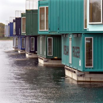 Floating student housing platforms with upcycled containers